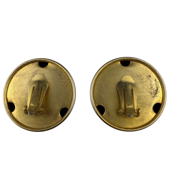 Vintage Metal Clip-On Earrings For Women Gold Tone Circular Design Retro