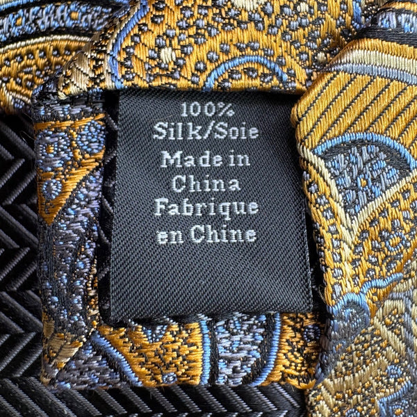 Nordstrom Mens Gold & Blue Paisley Silk Neck Tie Elegant Pattern Classic Design