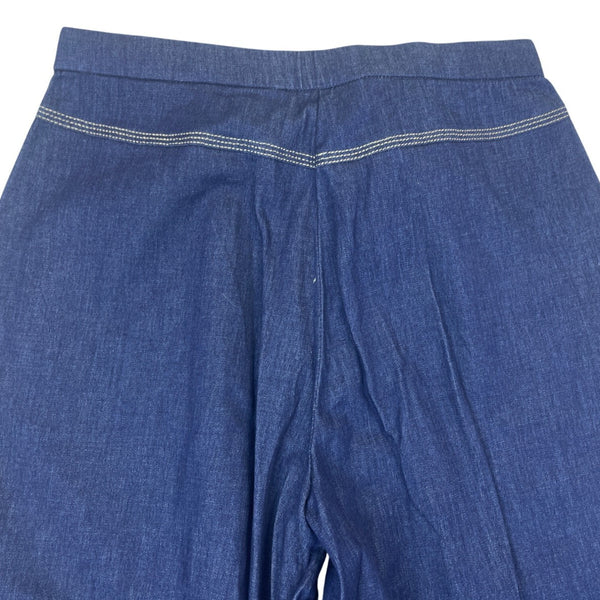 Susan Graver Women Wide-Leg Denim Pants High Waist Contrast Stitching Sz S - New