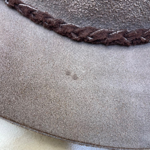 Vintage Western Style Suede Brown Leather Cowboy Hat With Braided Band