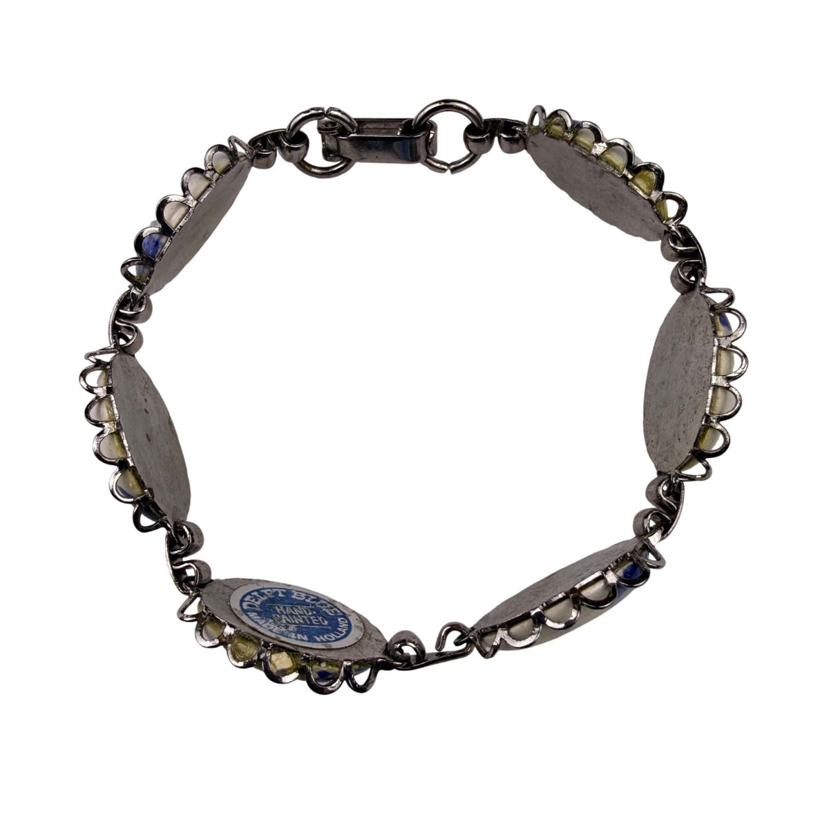 Delft Blue Womens Silver Tone Ceramic Bracelet Hand-Painted Oval Design
