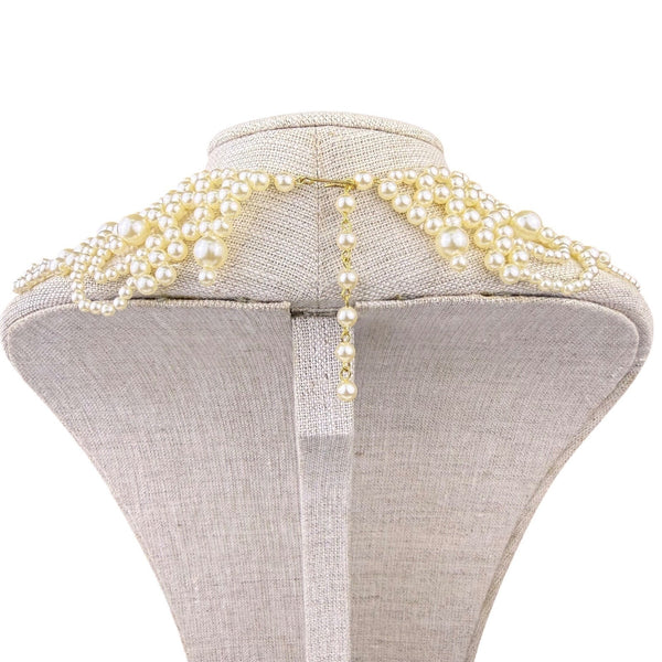 Assembled Pearl Collar Necklace Ivory Beaded Women Bib Design Adjustable