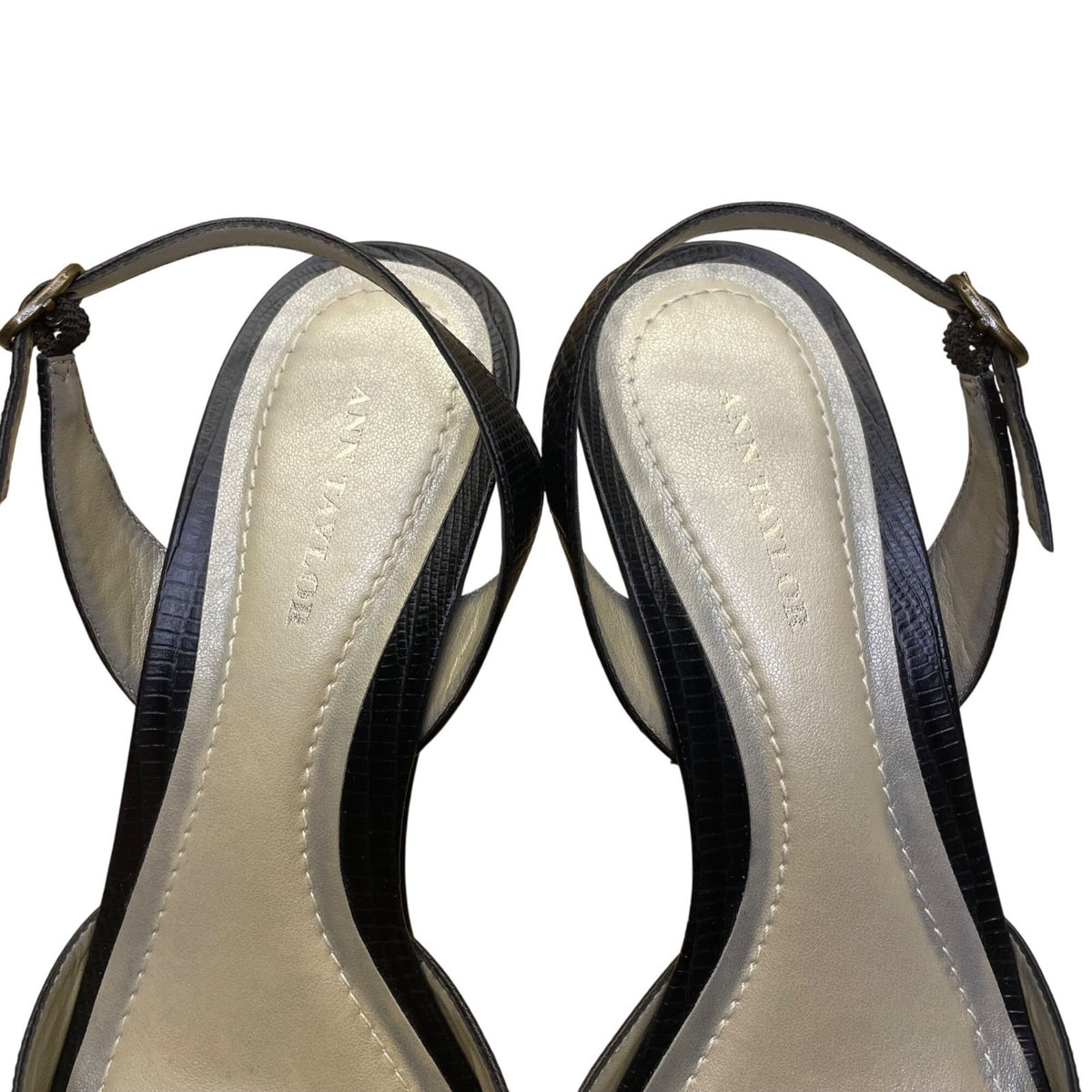 Ann Taylor Women’s Black Leather Braided Detail Slingback Open Toe Heels Size 7M