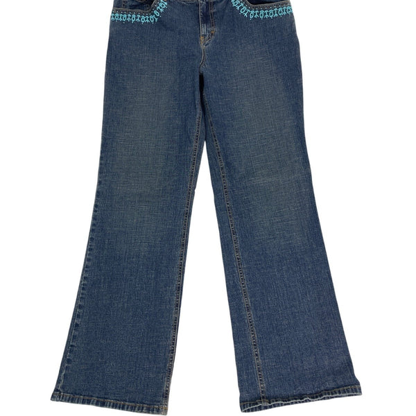 Ann Taylor Loft Womens Blue Bootleg Denim Jeans Beaded Pocket Detail Size 10