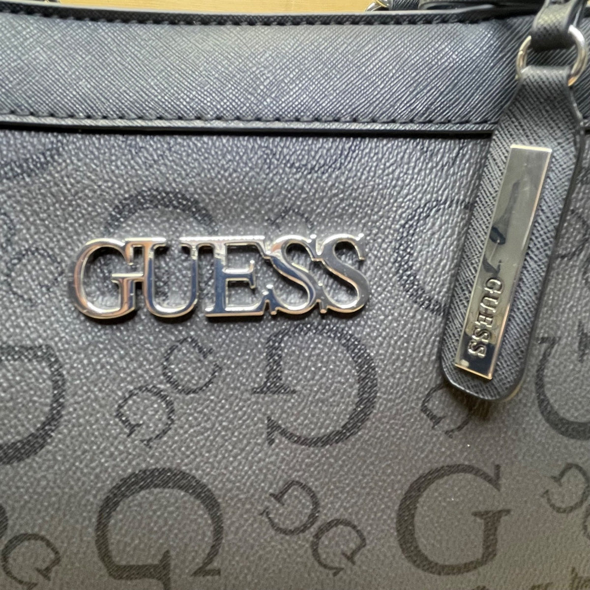 Guess Women’s Black Faux Leather Signature Logo Double Handles Tote Bag