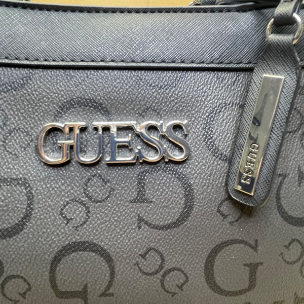 Guess Women’s Black Faux Leather Signature Logo Double Handles Tote Bag