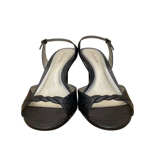 Ann Taylor Women’s Black Leather Braided Detail Slingback Open Toe Heels Size 7M