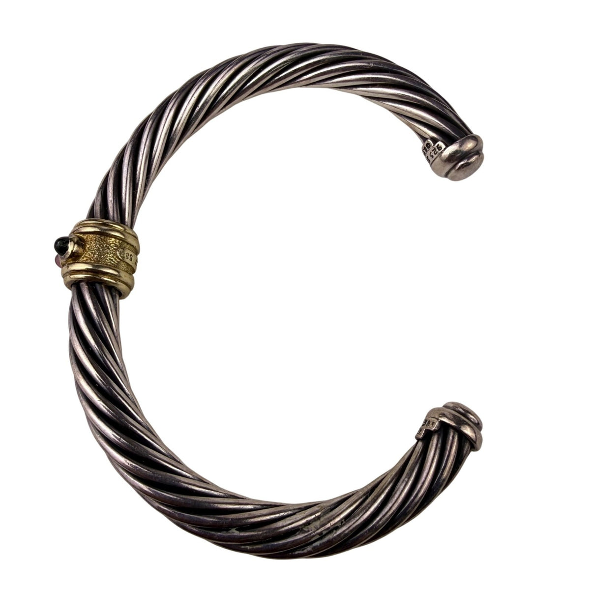 David Yurman Womens 585 Silver & Gold Cable Bracelet With Gemstones