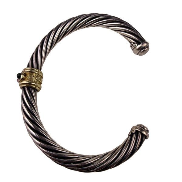 David Yurman Womens 585 Silver & Gold Cable Bracelet With Gemstones