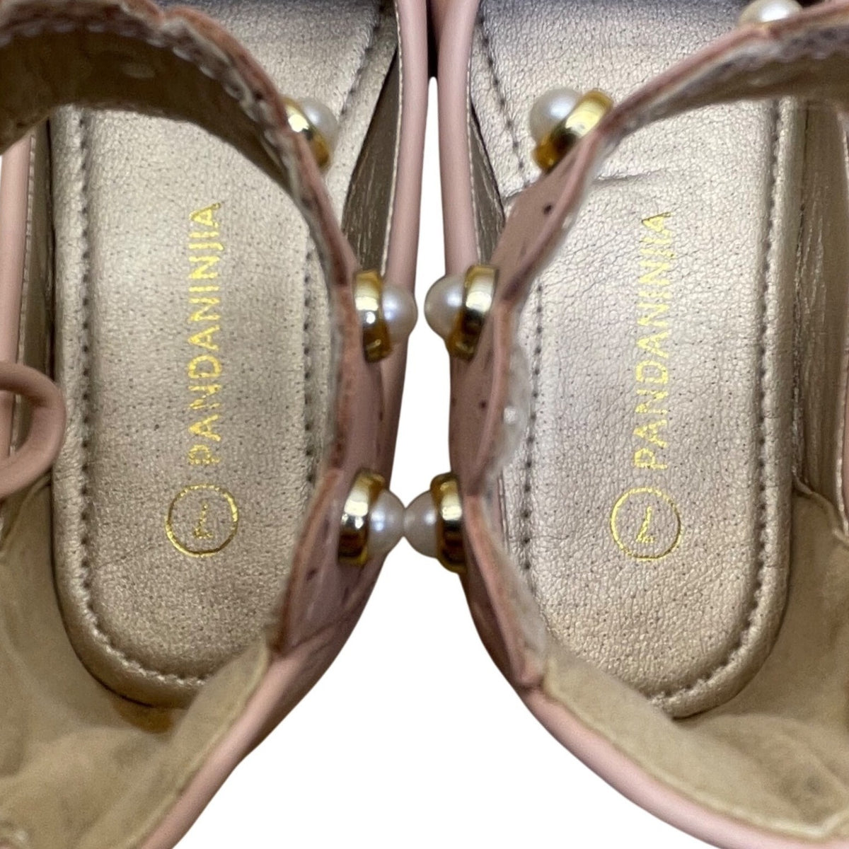 Pandaninjia Girls Blush Pink Faux Leather Pearl Ankle Strap Bow Flats Size 7