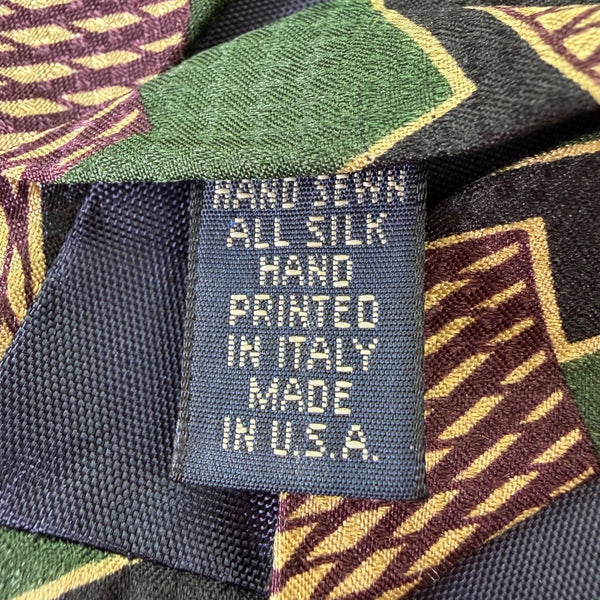 Tiemakers Mens Navy & Green Silk Geometric Pattern Necktie Handcrafted USA