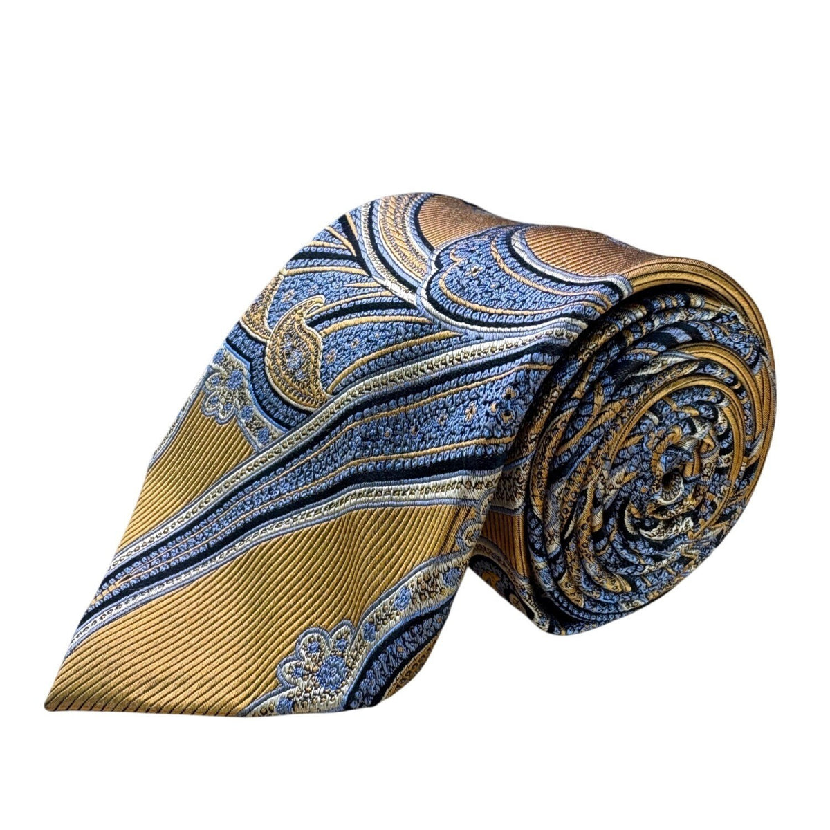 Nordstrom Mens Gold & Blue Paisley Silk Neck Tie Elegant Pattern Classic Design