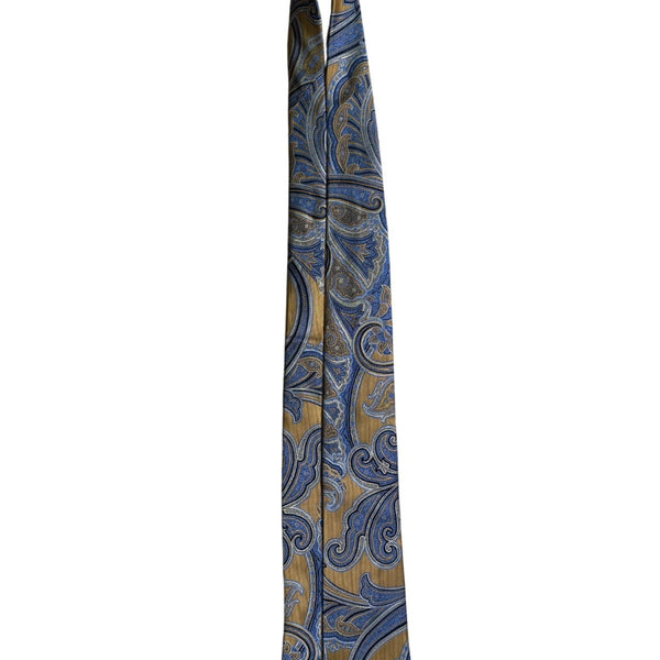 Nordstrom Mens Gold & Blue Paisley Silk Neck Tie Elegant Pattern Classic Design