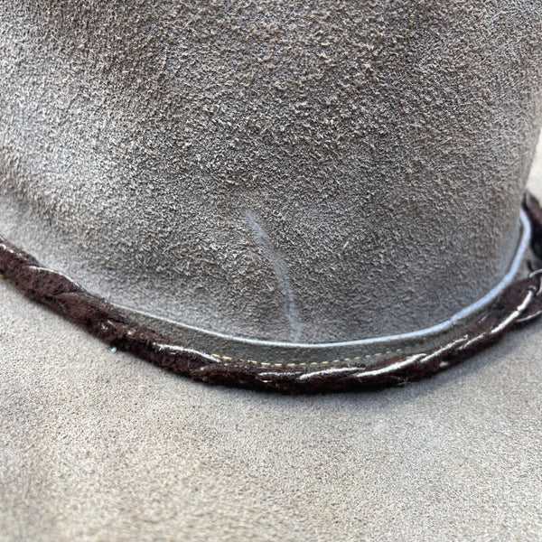 Vintage Western Style Suede Brown Leather Cowboy Hat With Braided Band