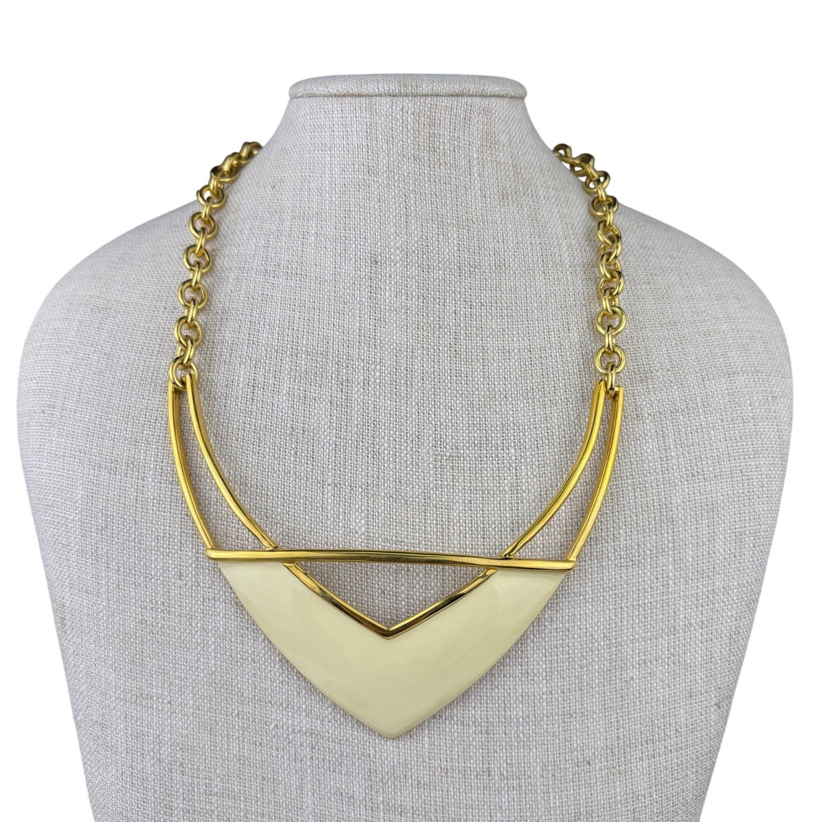 Monet Womens Gold Tone Metal Geometric Statement Necklace Vintage Adjustable