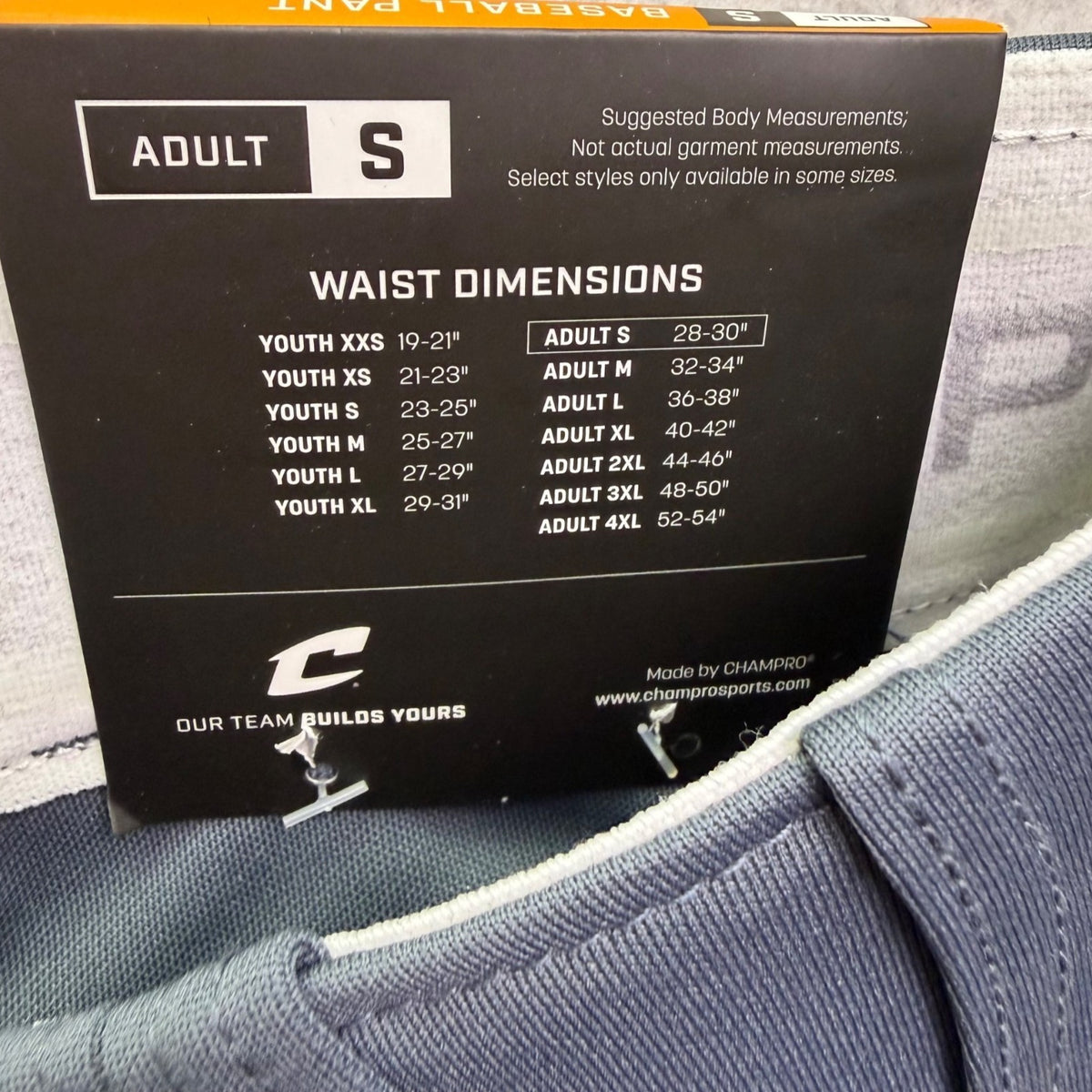 Champro Mens Gray Baseball Pants Open Bottom Royal Stripes Durable Sz S - New