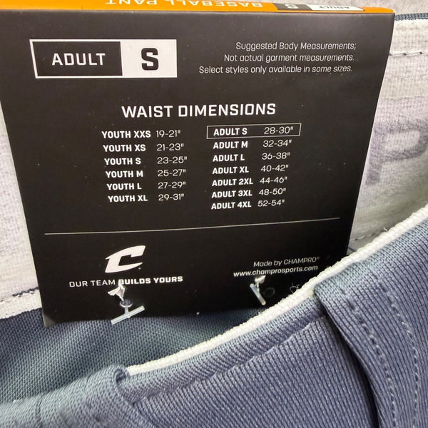 Champro Mens Gray Baseball Pants Open Bottom Royal Stripes Durable Sz S - New