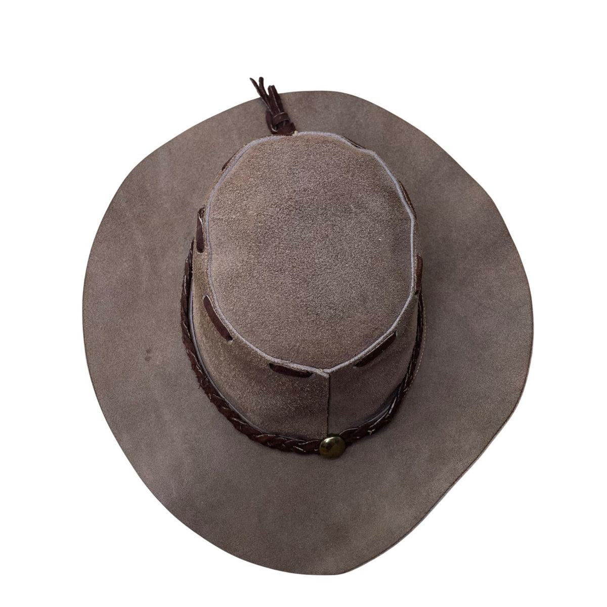 Vintage Western Style Suede Brown Leather Cowboy Hat With Braided Band