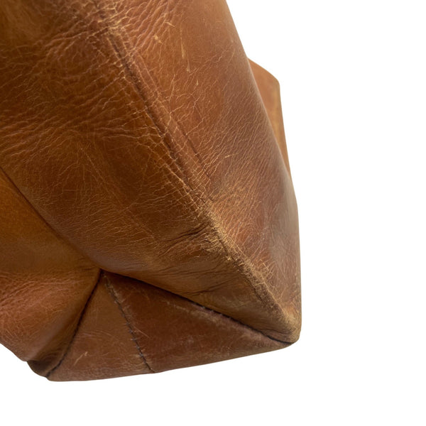 Vintage Handmade Brown Leather With Front Buckle Pocket Double Handle Tote Bag