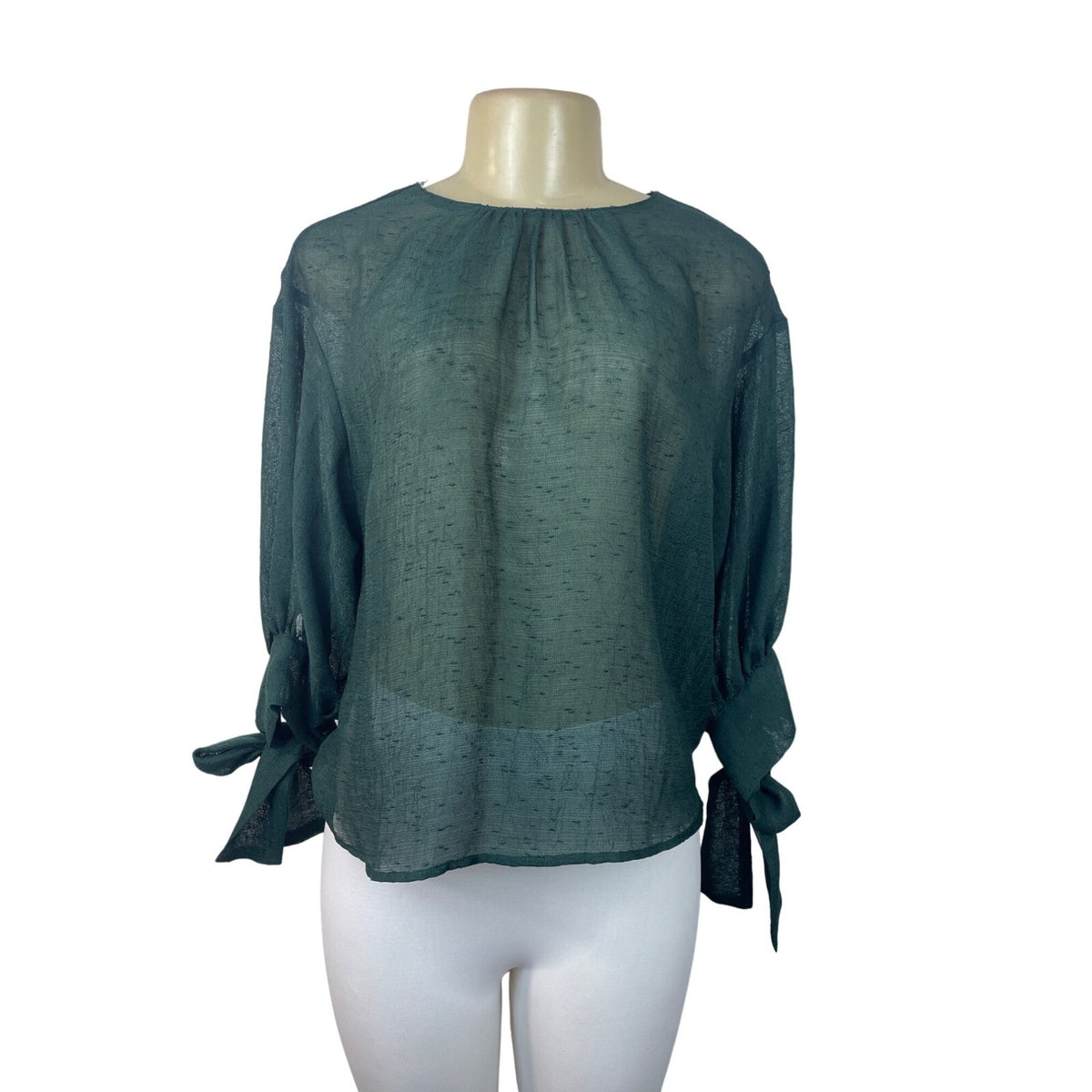 Zara Women's Green Tied Cuff Blouse Sz XS