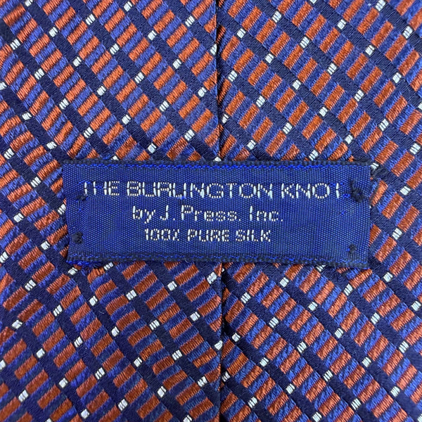 J Press Mens Blue & Orange 100% Silk Necktie Geometric Pattern Made In USA
