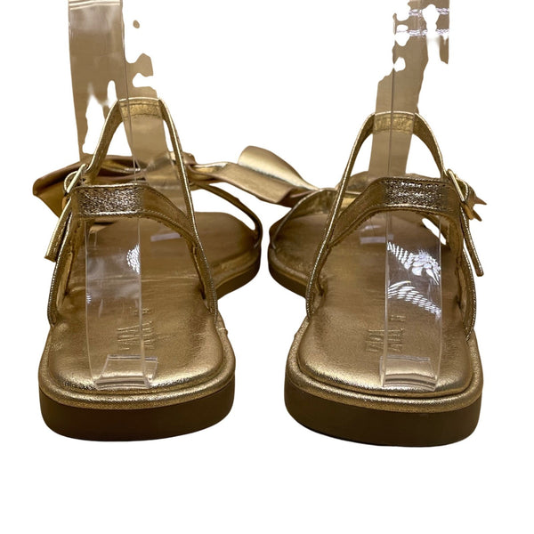 Zara Women’s Gold Metallic Adjustable Strap Bow Flat Sandals Size 6.5US