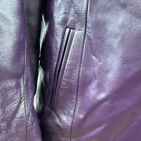 Pierotucci Womens Purple Leather Jacket With Zipper Closure Size 42
