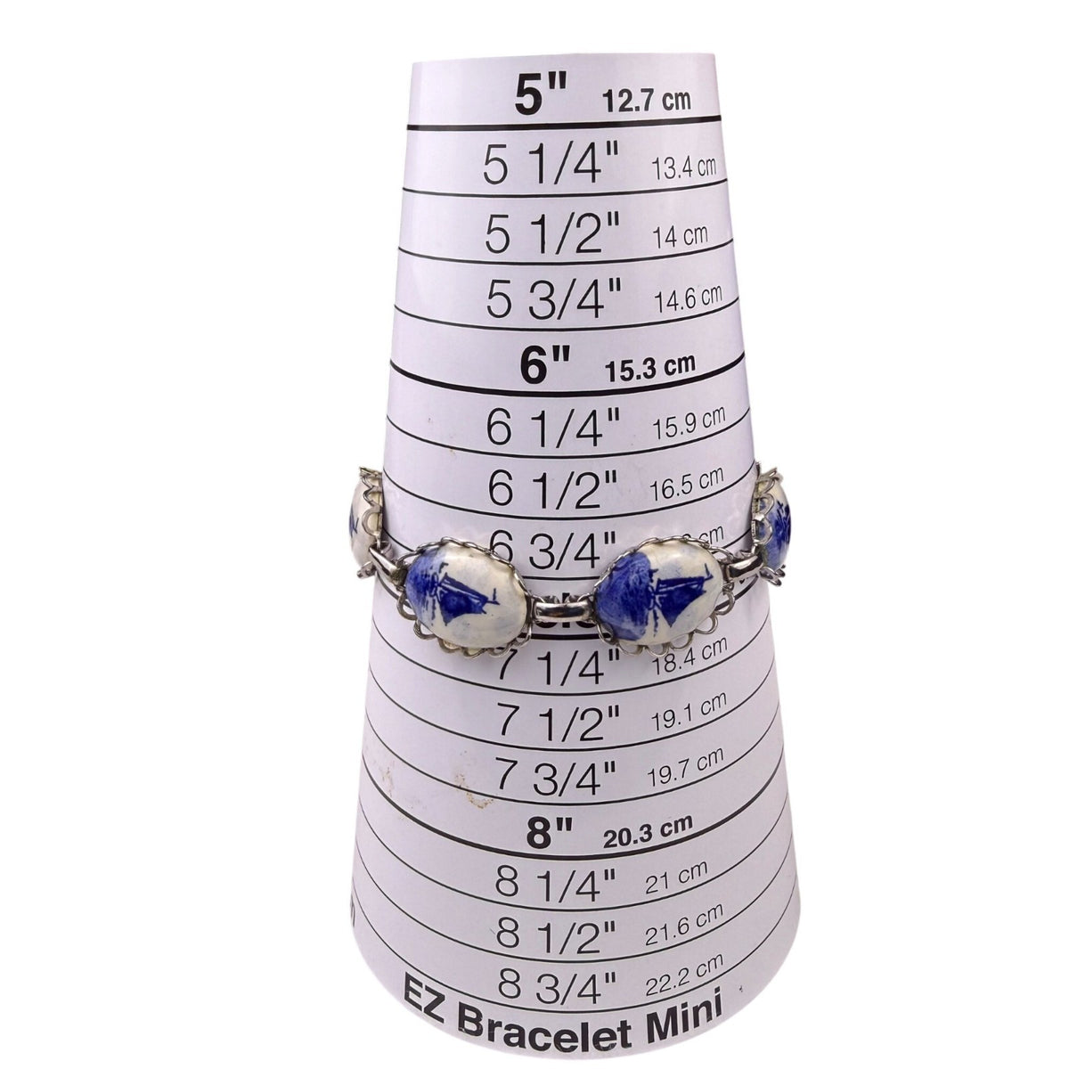 Delft Blue Womens Silver Tone Ceramic Bracelet Hand-Painted Oval Design