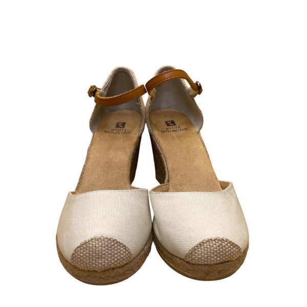 White Mountain Women’s White Canvas Ankle Strap Wedge Espadrilles Size 8.5M