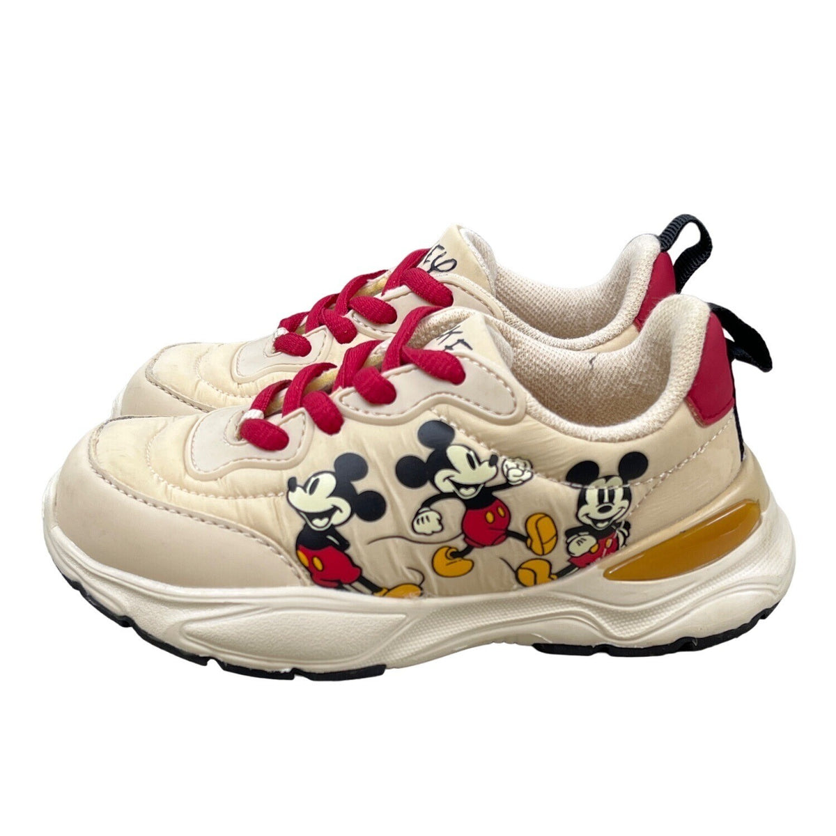 Zara Toddler Girl's Beige And Red Disney Mickey Mouse Sneakers Sz 25