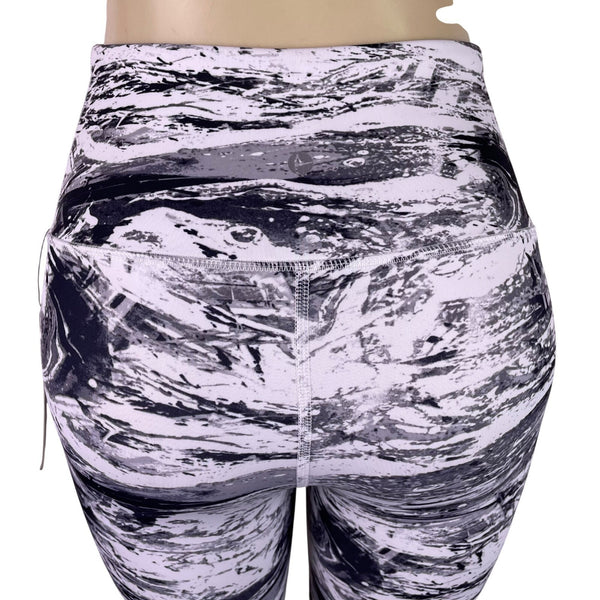 90 Degree By Reflex Womens Black/White High-Rise Ankle Leggings Sz S