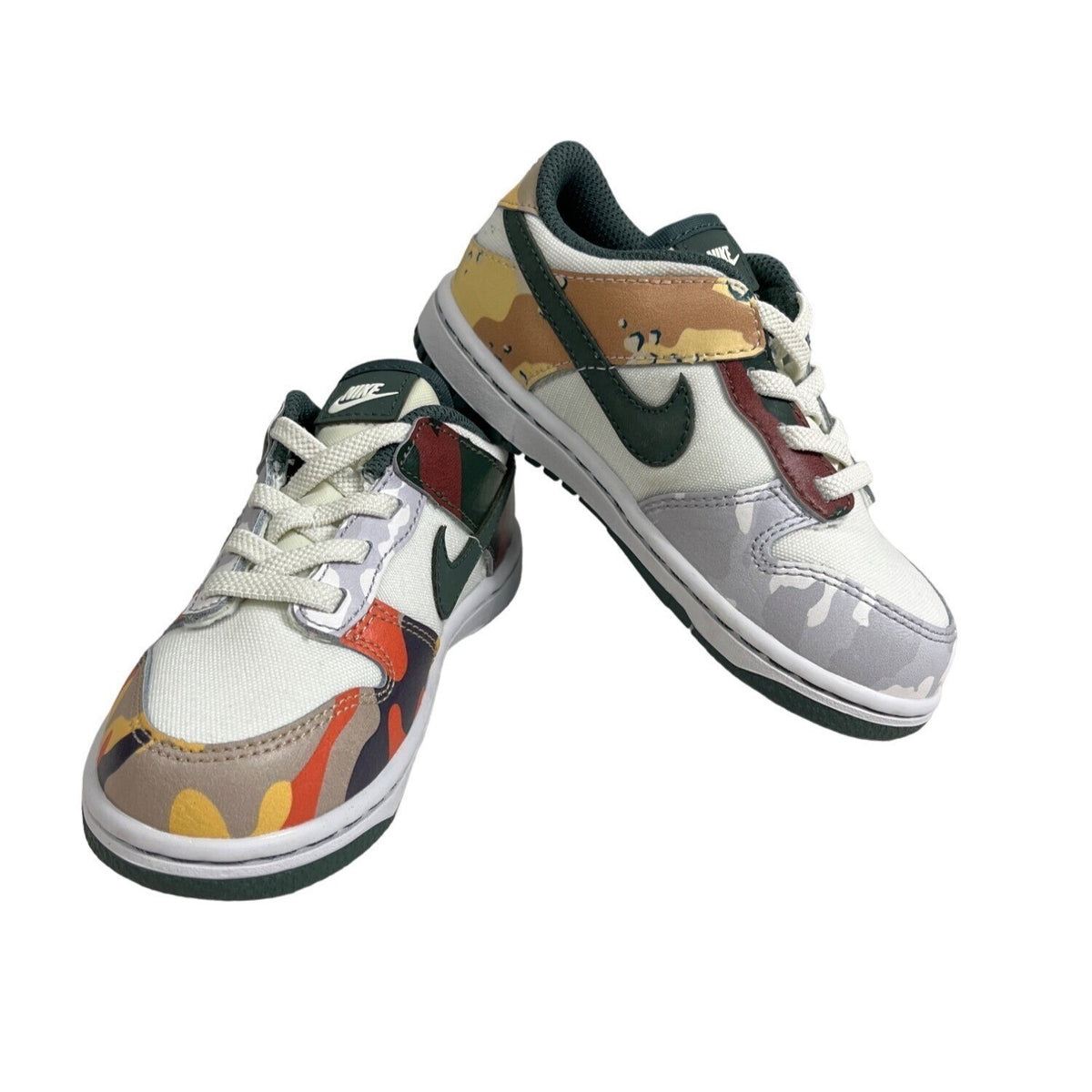 Nike Kids Dunk Low GS Sail Multi Camo Sneakers Size 9