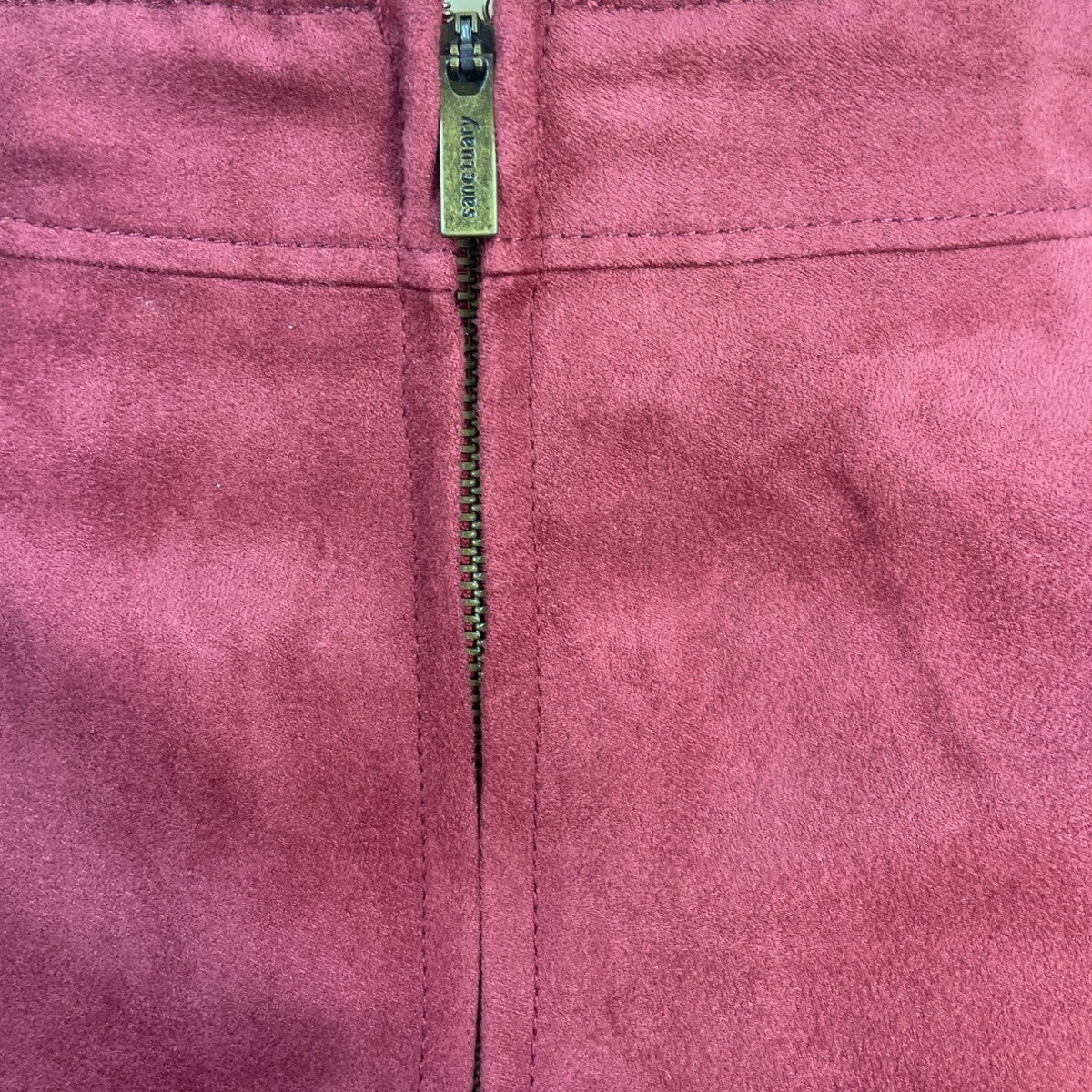 Sanctuary Womens Faux Suede Mini Skirt With Back Zipper & Pockets Burgundy Sz M