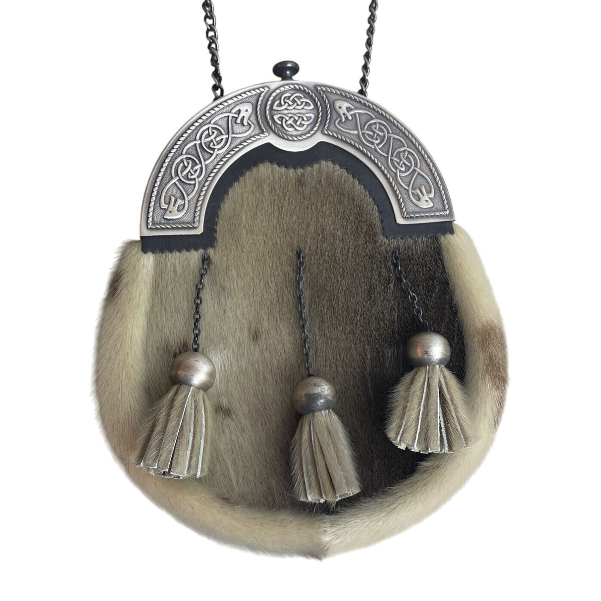 Scottish Sporran Bag With Celtic Knot Design Real Fur Chain Strap