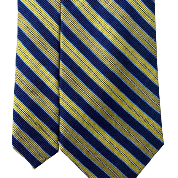 Beau Ties Ltd. Mens Navy & Yellow Striped 100% Silk Necktie Custom Made Elegant