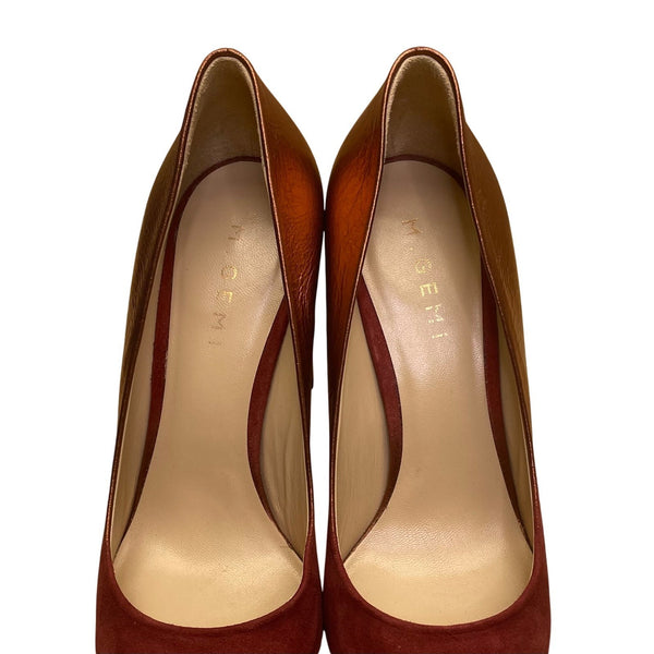 M.Gemi Women’s Copper Red Ombré Leather/Suede Lustro Block Heel Pumps Size US7.5