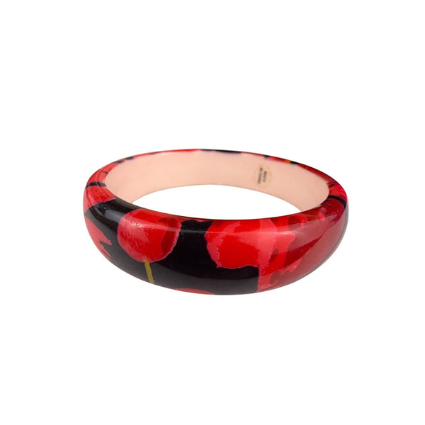 Retro Floral Print Womens Acrylic Oval Bangle Bracelets Set Of 2 Vibrant Colorwa