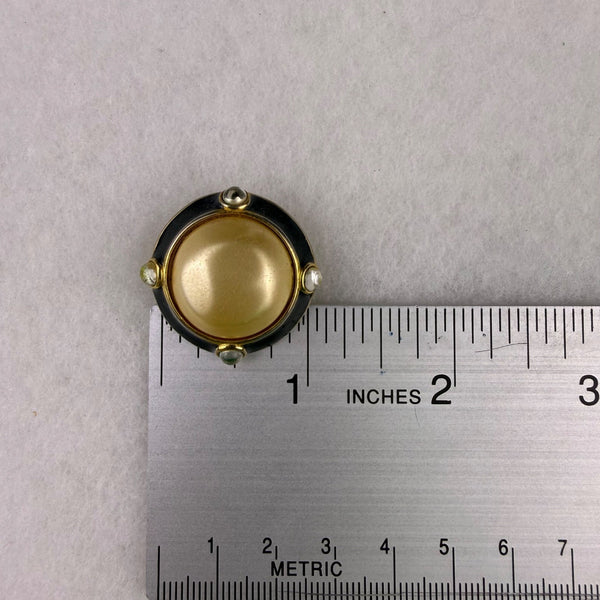 Carolee Womens Gold Tone/Black Clip-On Round Earrings Large Faux Pearl