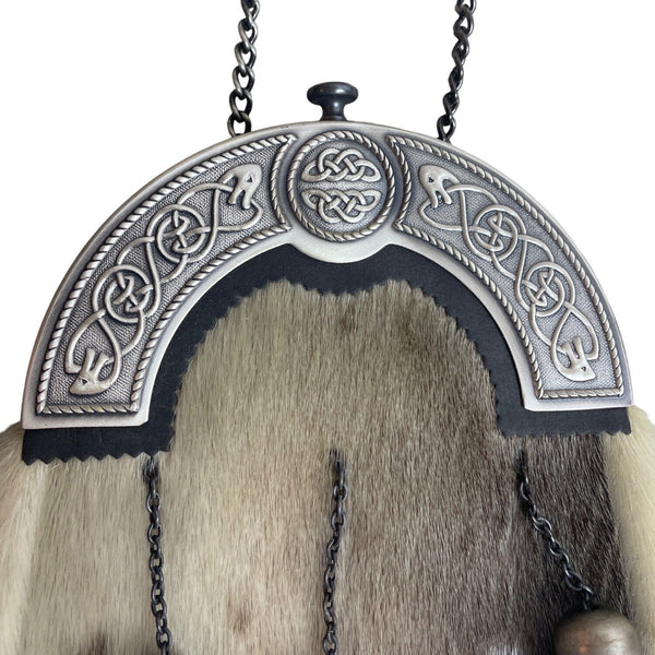 Scottish Sporran Bag With Celtic Knot Design Real Fur Chain Strap