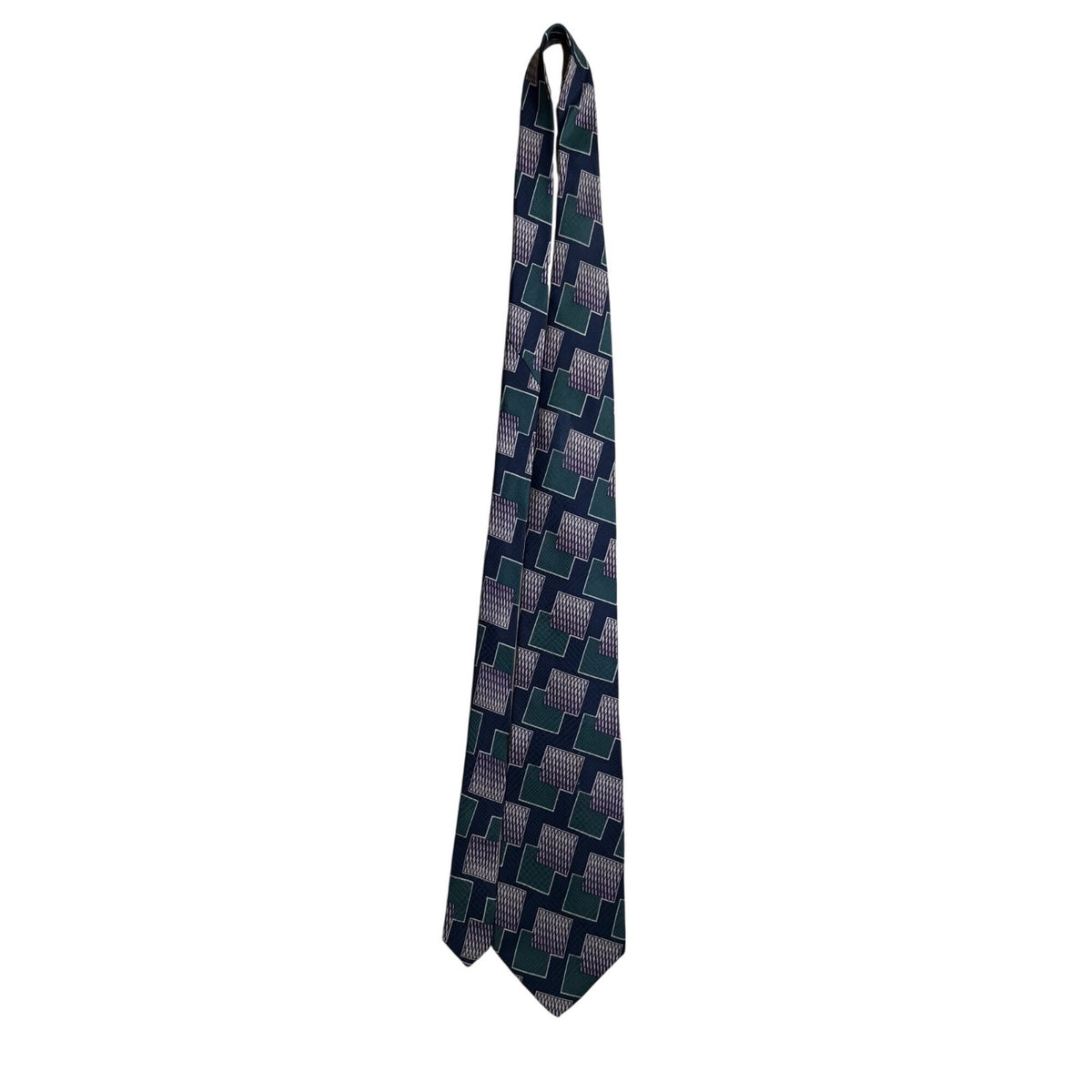 Tiemakers Mens Navy & Green Silk Geometric Pattern Necktie Handcrafted USA