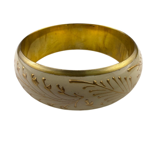 Antique Gold Tone Womens Metal Bangle Floral Engraved Design