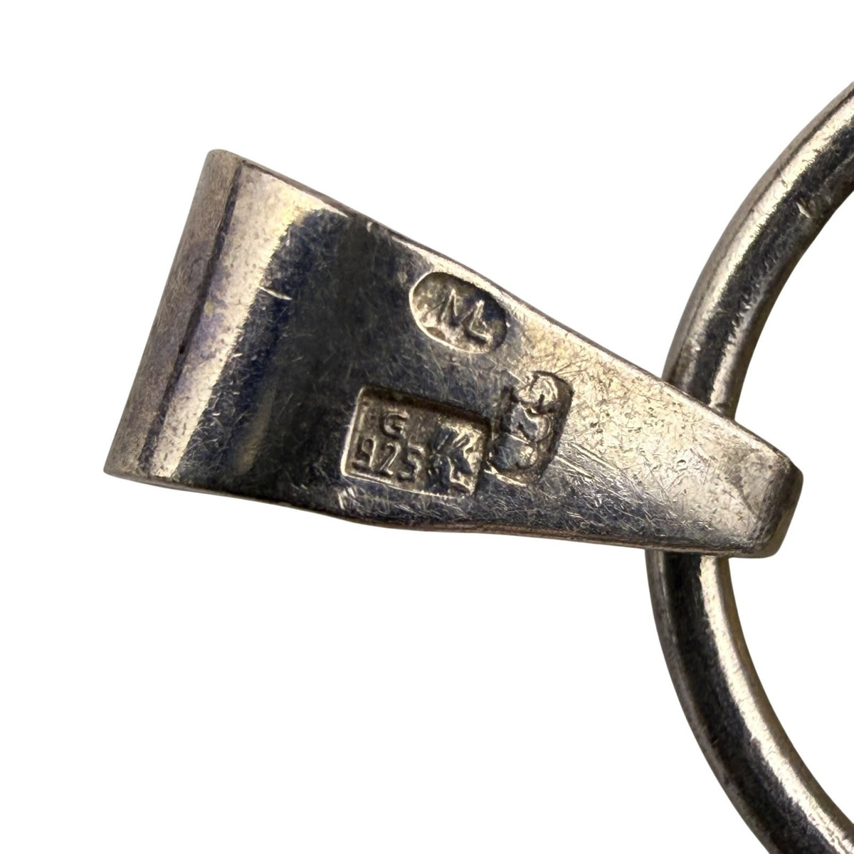 Vintage Sterling Silver & Amber Dome Pendant Unique Round Modernist Design