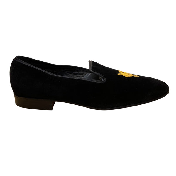 Peal & Co x Brooks Brothers Men’s Black Velvet Embroidered Gold Fox Loafers Sz 9
