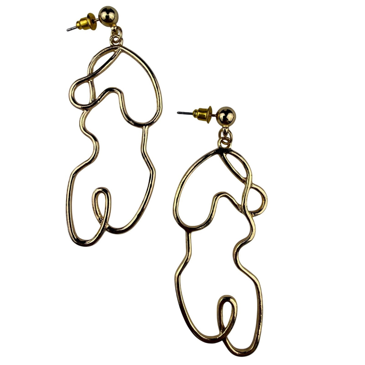 Gold Tone Abstract Wire Statement Earrings Women Modern Art Design