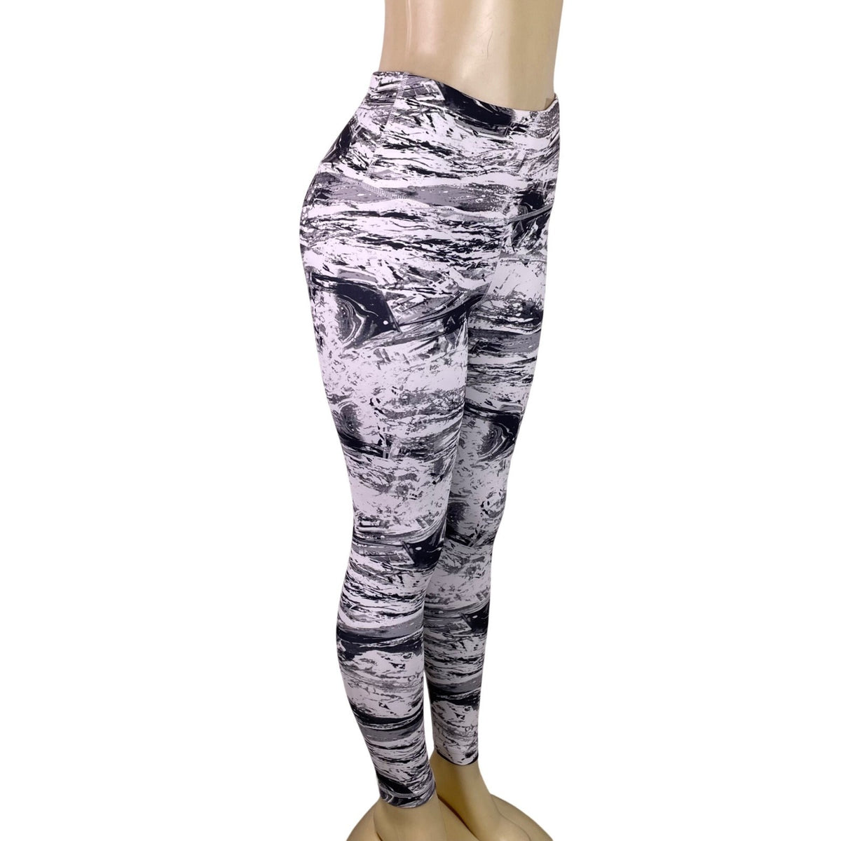 90 Degree By Reflex Womens Black/White High-Rise Ankle Leggings Sz S