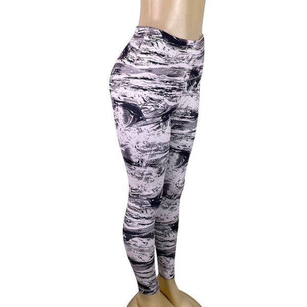 90 Degree By Reflex Womens Black/White High-Rise Ankle Leggings Sz S