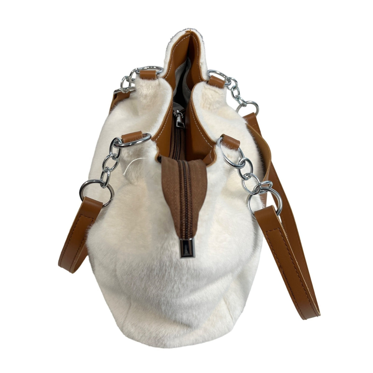 Dieweier Girls Fashion Bag Faux Fur Chain Top Handle White Large Capacity