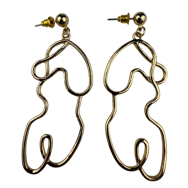 Gold Tone Abstract Wire Statement Earrings Women Modern Art Design