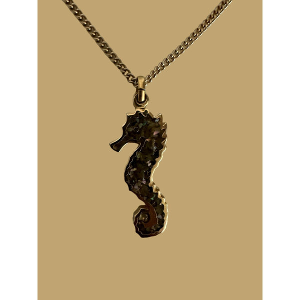 Gold Tone Seahorse Pendant - 17in