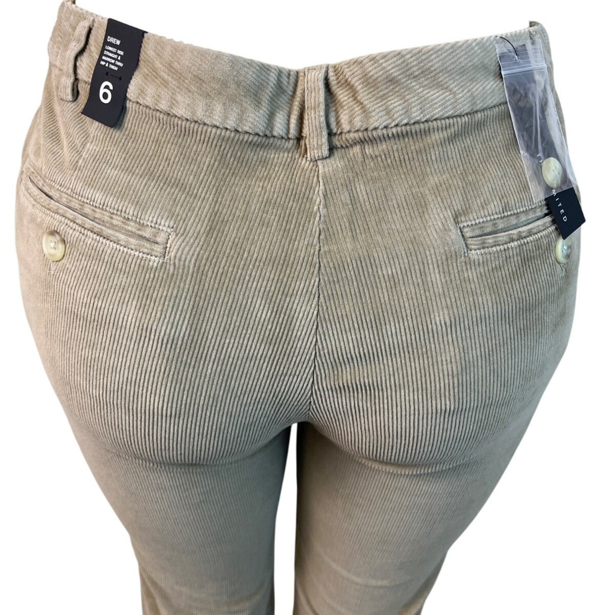The Limited Womens Beige Corduroy Pants Mid-Rise Slim Fit Buttoned Size 6- New